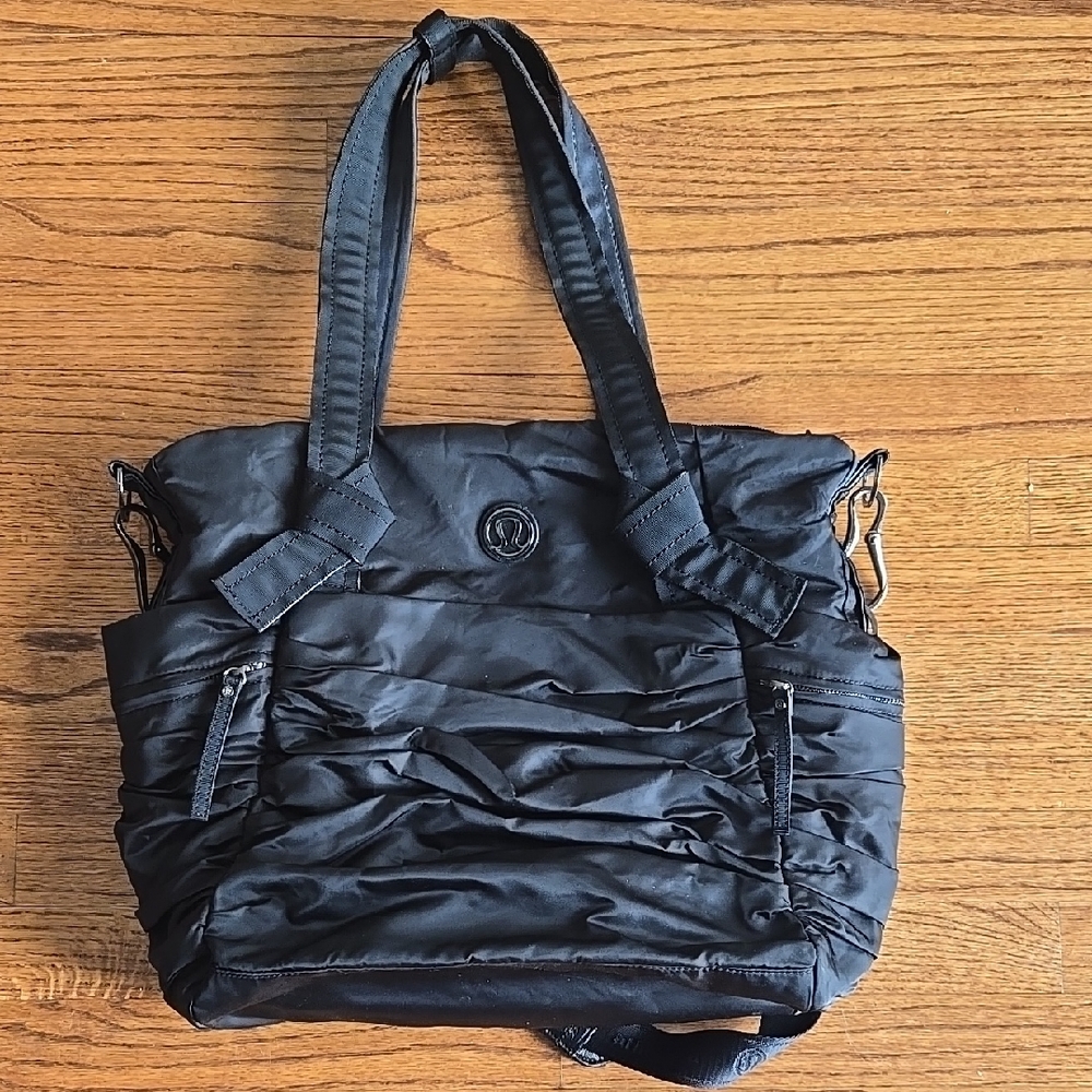 Lululemon Athletica Black Puffy Nylon Gym Bag with Shoulder Strap